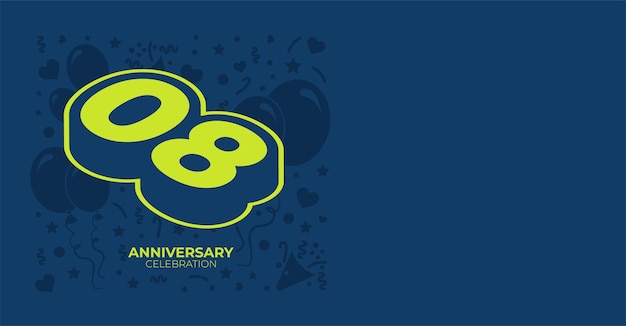 Banner verde retro isométrico de 8 años o cumpleaños con espacio de copia personalizable