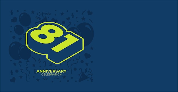 Banner verde retro isométrico de 81 años o cumpleaños con espacio de copia personalizable