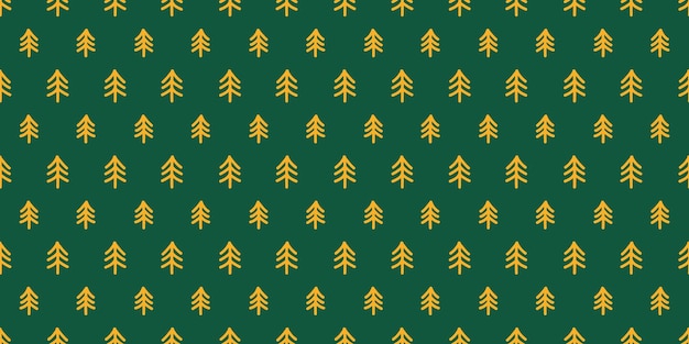 Banner verde transparente con árboles de Navidad de garabatos amarillos.