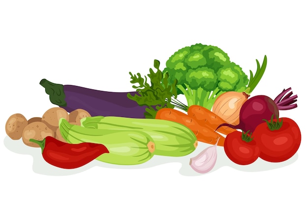 Banner de verduras frescas y saludables Colección de productos agrícolas ecológicos orgánicos Ilustración vectorial