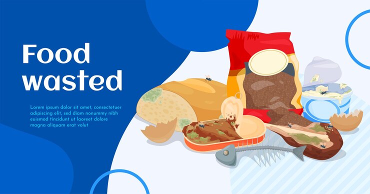 Vector banner verduras frutas productos podridos compostaje alimentos productos perecederos