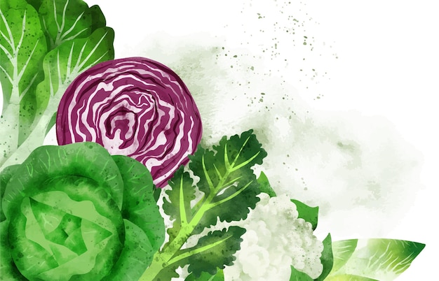 Banner de verduras de verano dibujado a mano ilustración acuarela