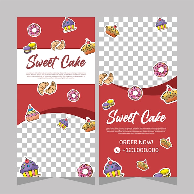 Banner vertical de diseño vectorial de cupcakes dulces