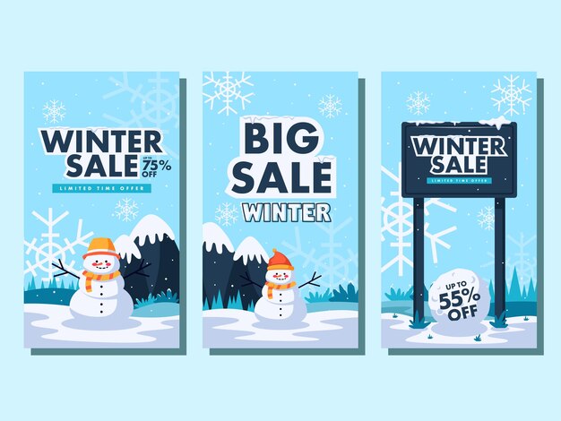 banner vertical de venta de invierno de diseño plano y plantilla de historias de instagram