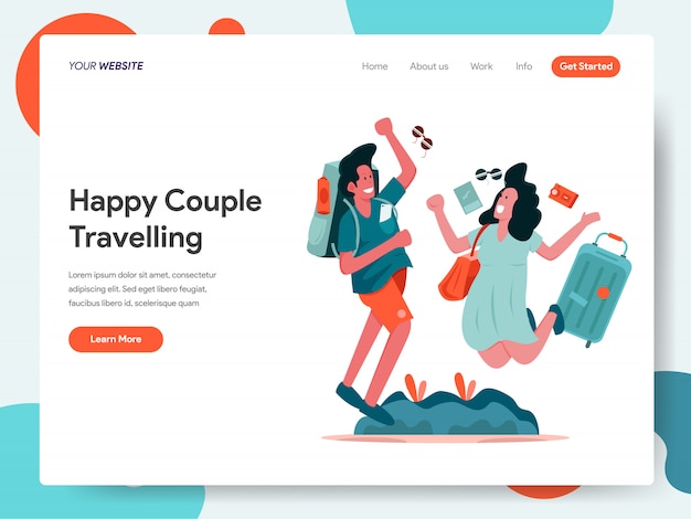 Banner de viaje de pareja feliz para página de inicio