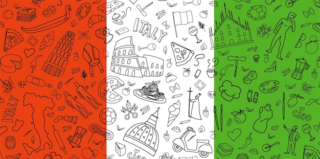 Banner de viajes italiano Doodle Line Art Ilustración dibujada a mano Vector Clip Art en la bandera de fondo