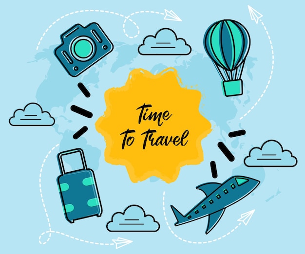 Banner de viajes y turismo con iconos ilustración vectorial