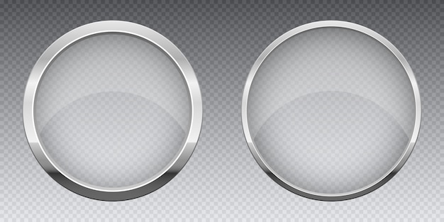 Banner de vidrio transparente con ilustración de diseño de marco metálico aislado en el fondo