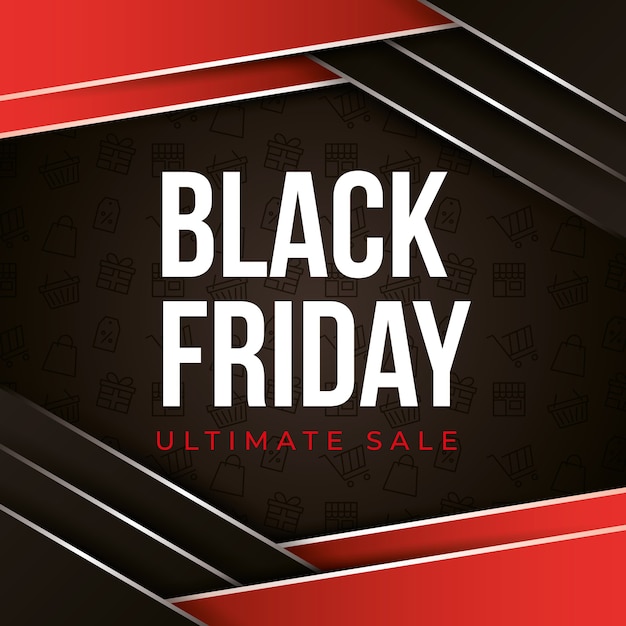 Banner de viernes negro con fondo abstracto negro y rojo con venta de texto