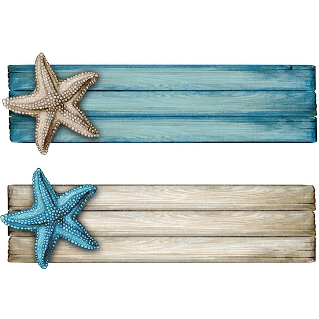 Vector banner vintage náutico madera acuarela