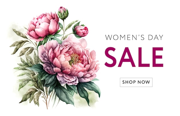 Banner para el volante del día internacional de la mujer feliz a la venta el 8 de marzo con la decoración de la oferta web floral