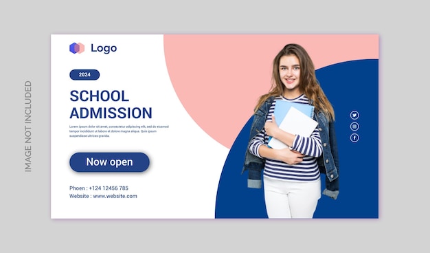 Vector banner web de admisión escolar o banner social y plantilla de póster