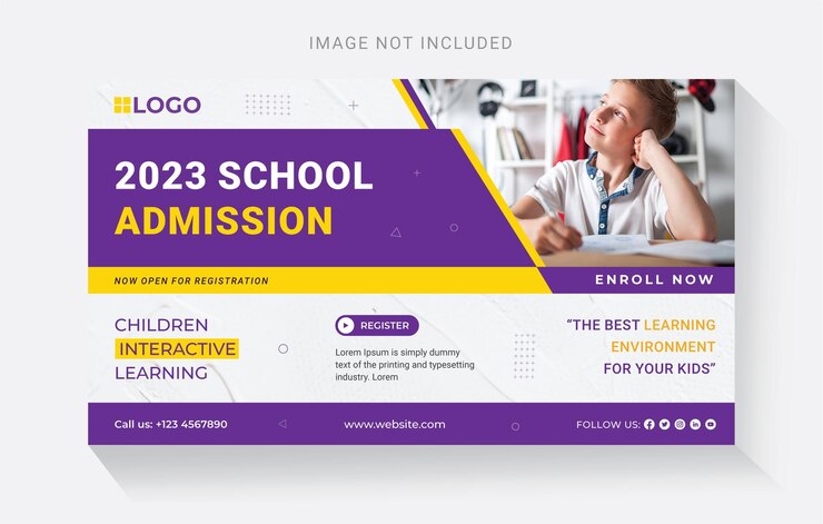 Banner web de admisión escolar o plantilla de banner social