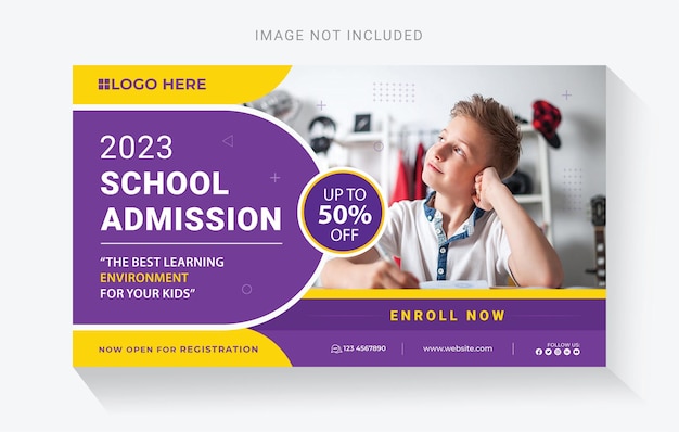 Banner web de admisión escolar o plantilla de banner social