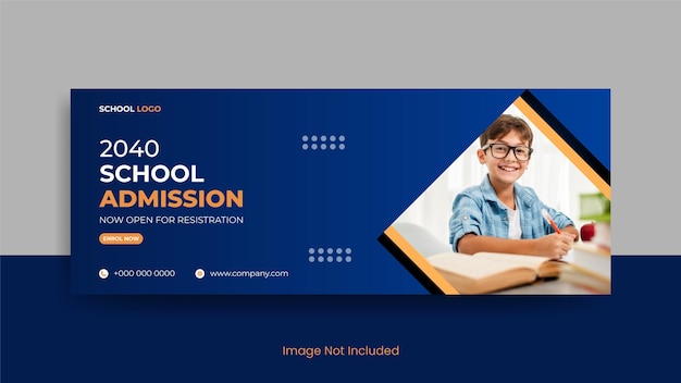 Banner web de admisión escolar o plantilla de banner social