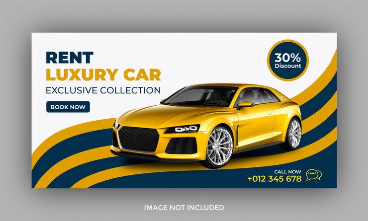 Banner web de alquiler de coches y plantilla de publicación de Facebook