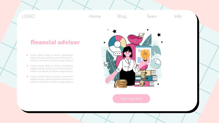 Vector banner web de asesor financiero o página de destino economía corporativa