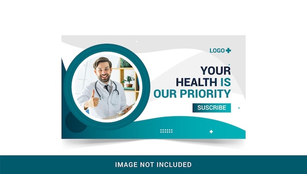 Banner web de atención médica médica y plantilla de miniatura de youtube vector premium