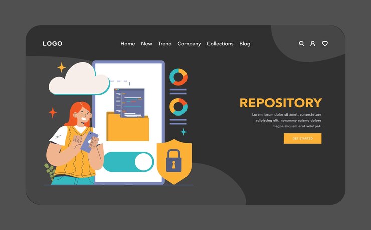 Vector banner web de código abierto o página de aterrizaje software de modo oscuro o nocturno con código disponible para su uso