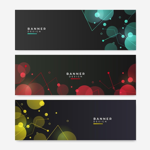 Banner web colorido con fondo geométrico abstracto. Colección de banners de promoción horizontal con degradados de colores pastel y telón de fondo geométrico abstracto. Diseño de encabezado. Plantilla de cupón vibrante.