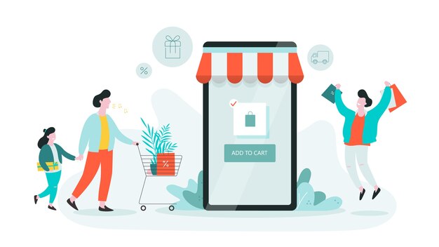 Banner de web de compras en línea. concepto de servicio al cliente