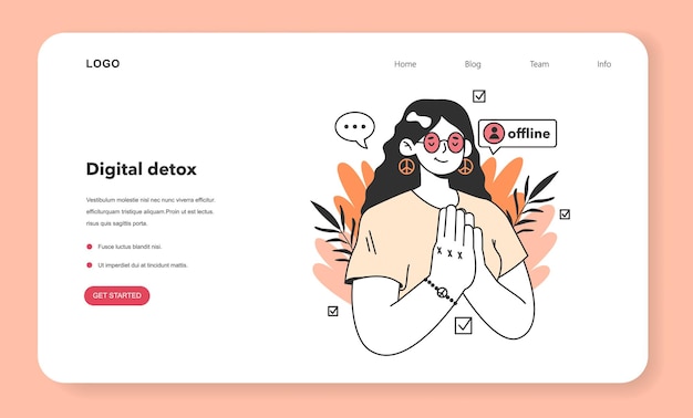 Banner web de desintoxicación digital o página de inicio Toma de personaje femenino