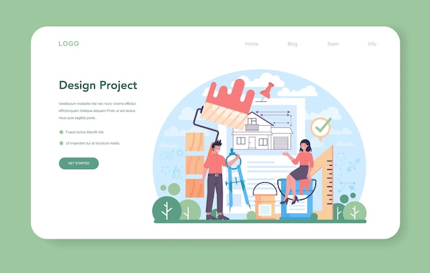 Banner de web de diseñador de interiores o página de destino. Planificación del decorador