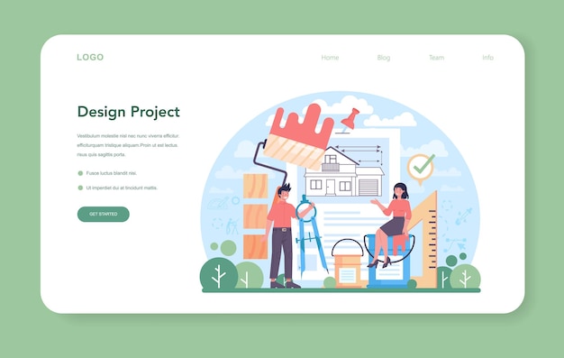 Banner de web de diseñador de interiores o página de destino. planificación del decorador