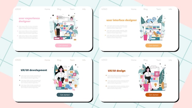 Banner web de diseñador de UX y UI o conjunto de página de destino Aplicación o sitio web