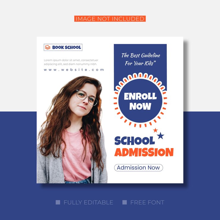 Banner de web de educación y publicación de redes sociales de admisión a la escuela
