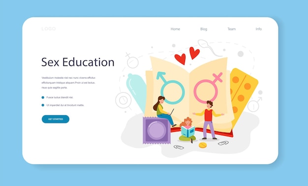 Banner web de educación sexual o lección de salud sexual en la página de destino
