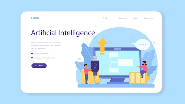 Banner web de educación de TI o página de destino. El estudiante escribe software y crea código para computadora.