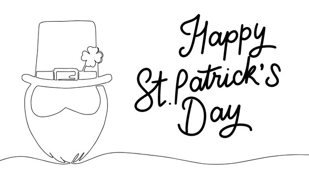 Banner web Feliz día de San Patricio con ilustración de arte de línea y texto de escritura a mano dibujado a mano