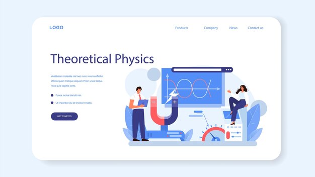 Banner web físico o página de destino. los científicos exploran la electricidad, el magnetismo, las ondas de luz y las fuerzas. estudio geofísico, astrofísico, teórico y práctico. ilustración de vector aislado