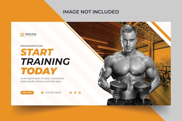 Vector banner web fitness gym y miniatura de youtube