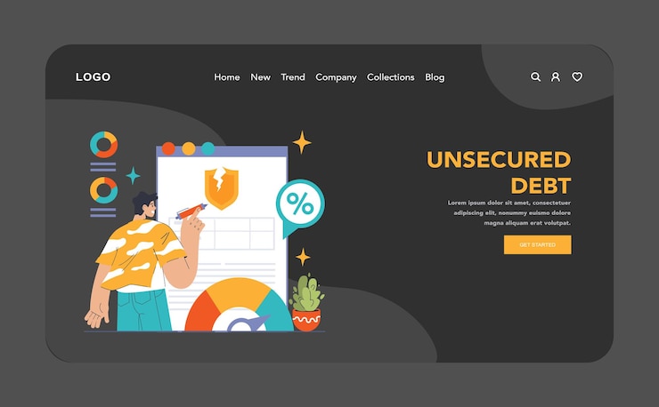 Vector banner web de gestión de deudas o página de aterrizaje modo oscuro o nocturno organización seguimiento y pago