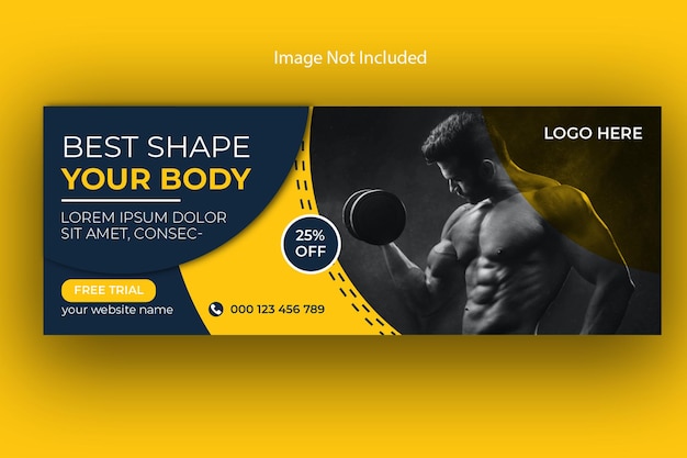 Banner web de gimnasio de fitness con plantilla de portada de facebook de redes sociales