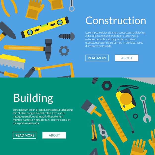 Banner de web de herramientas de construcción plana