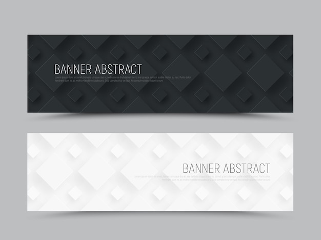 Banner web horizontal en blanco y negro de estilo minimalista con un rombo de diferentes tamaños en el fondo.