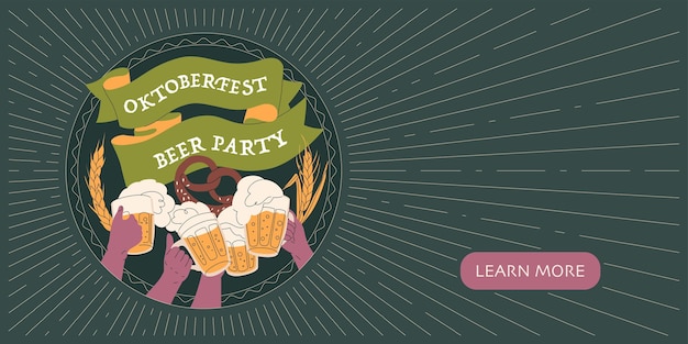 Vector banner web horizontal para el festival de la cerveza oktoberfest la atmósfera de un festival folclórico de otoño ilustración vectorial en estilo plano