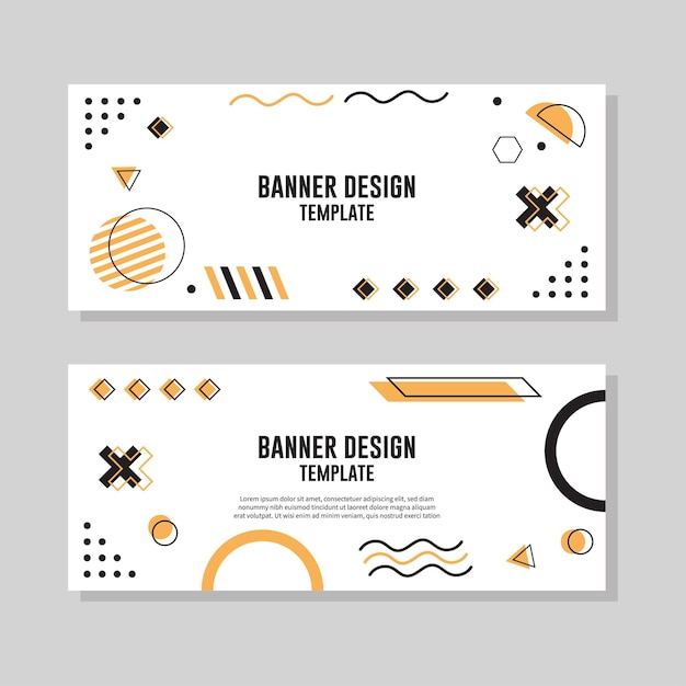 Banner web horizontal con formas geométricas.