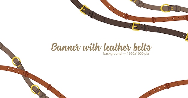 Vector banner web horizontal con patrón abstracto de cinturón de cuero de boceto dibujado a mano aislado sobre fondo blanco gran diseño para marco decorativo de etiqueta de joyería textil de moda