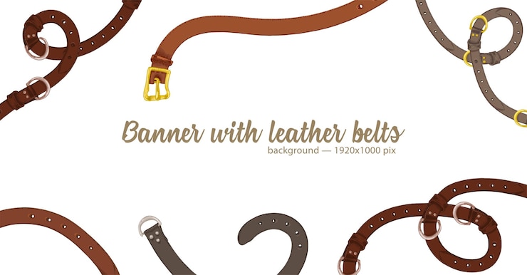 Vector banner web horizontal con patrón abstracto de cinturón de cuero de boceto dibujado a mano aislado sobre fondo blanco gran diseño para marco decorativo de etiqueta de joyería textil de moda