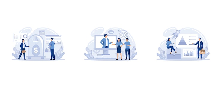 Vector banner web de incubadora de negocios o conjunto de páginas de destino. empresarios e inversores que apoyan