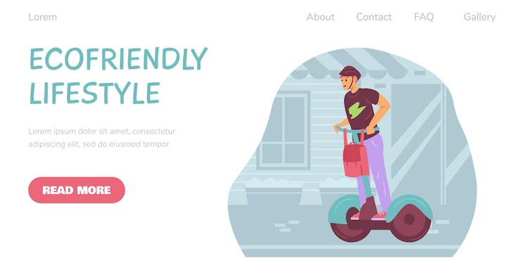 Vector banner web con llamado al uso de transporte eléctrico urbano alternativo ecológico