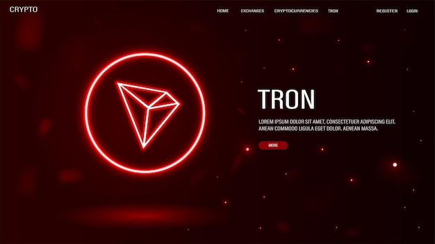 Vector un banner web con un logotipo de tron trx de neón brillante sobre un fondo rojo