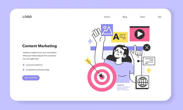Banner web de marketing de contenido o marca o producto de la página de destino