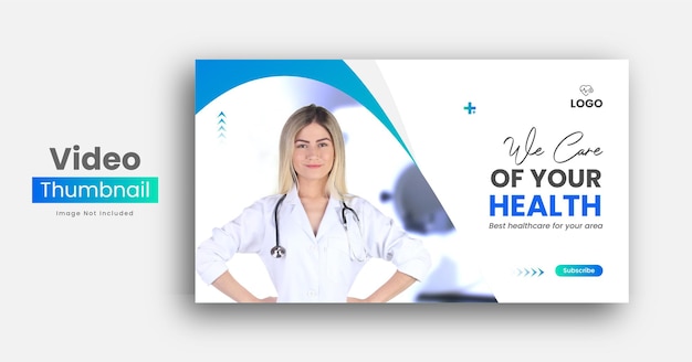Banner web médico o plantilla de miniatura de youtube de atención médica Vector Premium