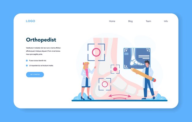 Banner de web de médico de ortopedia o página de destino. Idea de tratamiento articular y óseo. Anatomía humana y estructura ósea.