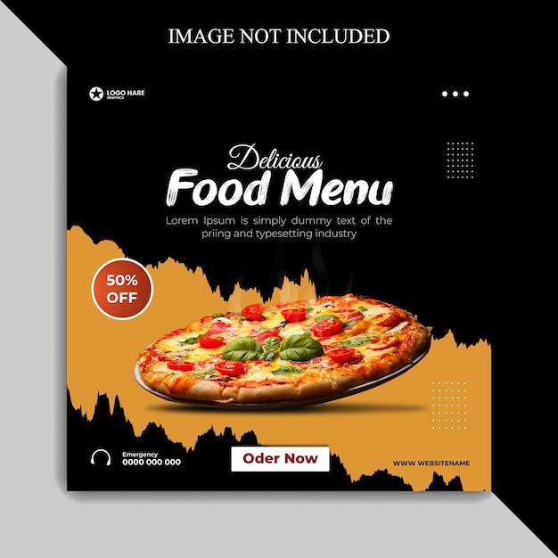 Banner web de menú de comida y plantilla de diseño de publicaciones en redes sociales